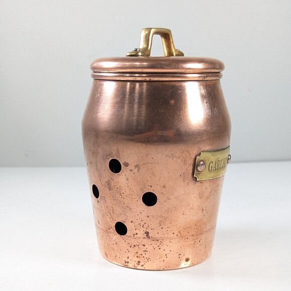 Vintage patinated copper garlic keeper with lid made in Korea - Picture 6 of 10